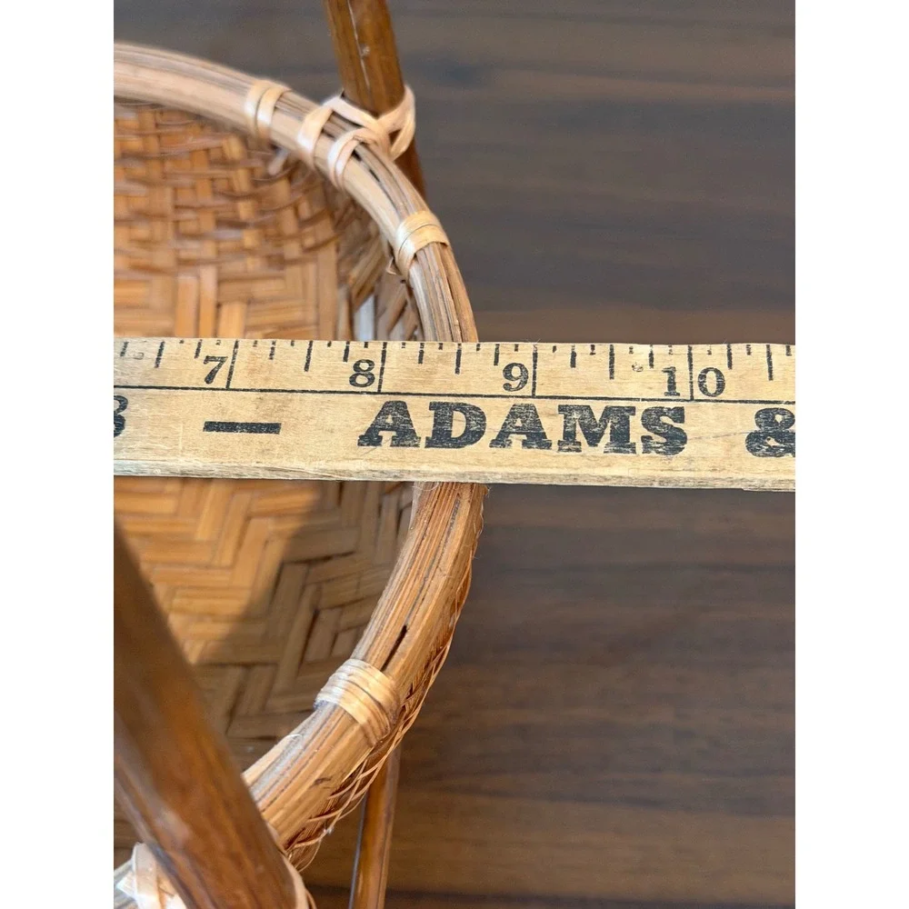 Vintage 2 Tier Woven Bamboo Wicker Basket Natural Boho Countertop Organizer